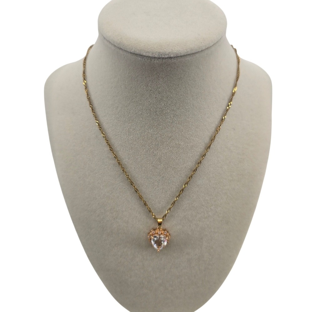 Unbranded Necklace Women OS Heart Pendant Gold Tone Crystal Twisted Chain EUC